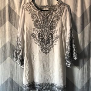 Free people styled white dress with black design